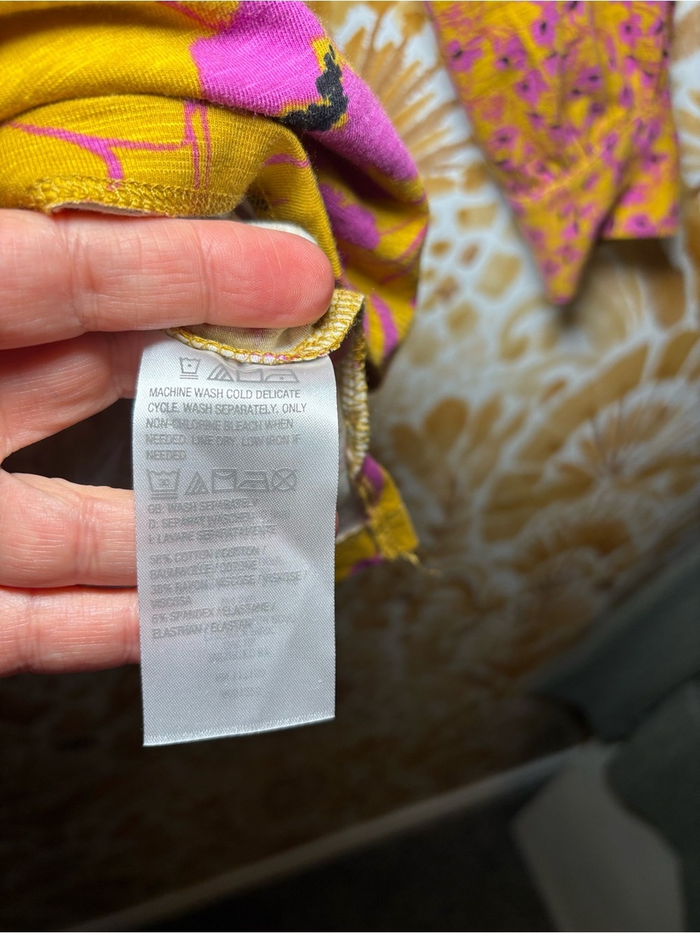 Belle by Kim Gravel Mustard & Magenta Floral Boho Blouse | Long Sleeve Split Top - Picture 4 of 10